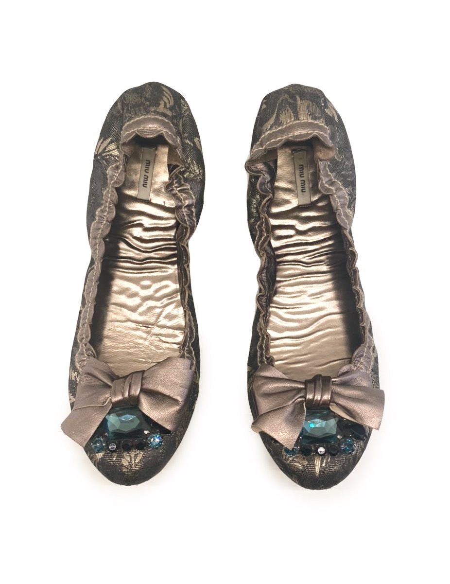 Miu Miu Embellished Bow Flats - Image 3