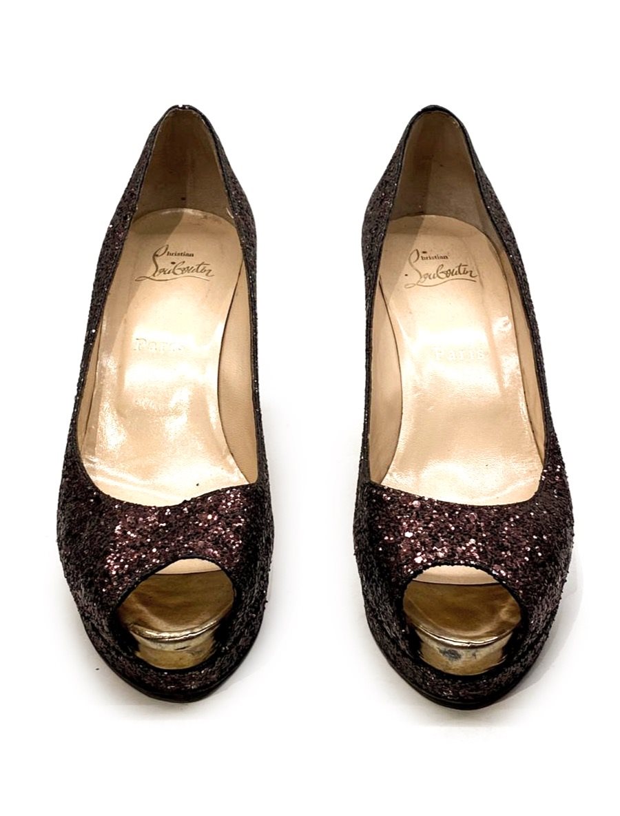 Christian Louboutin Glitter Peep-Toe Platform Heel - Image 2