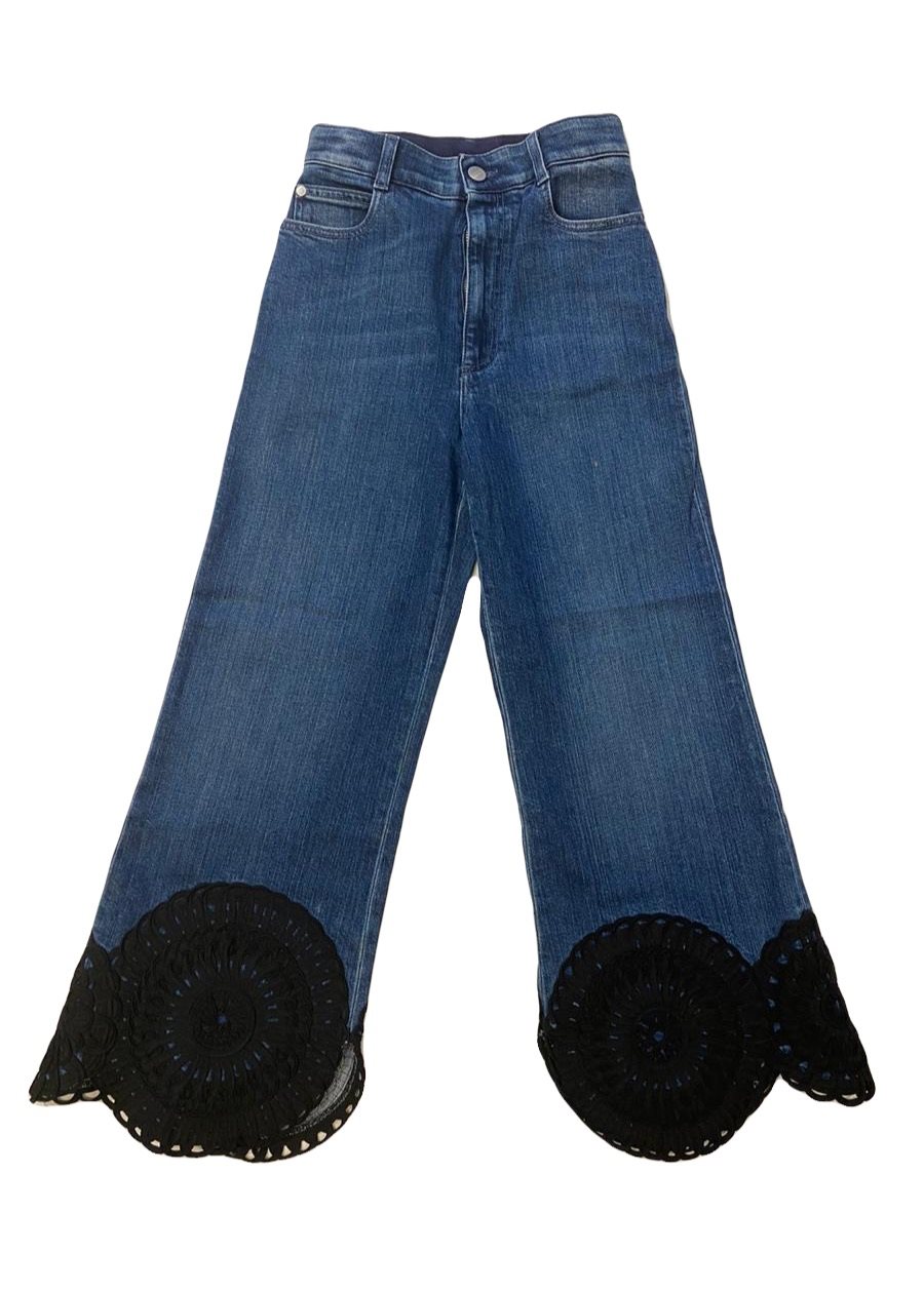 Stella McCartney Denim-Lace Cropped Jeans