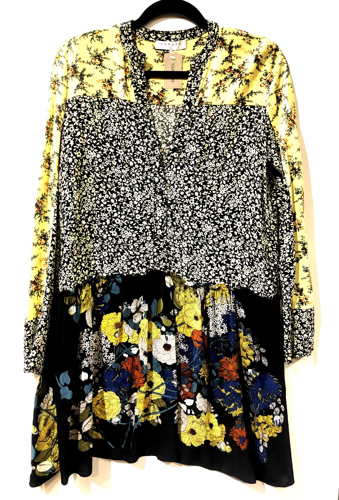 Sandro Multicolor Silk Long Sleeve with Floral Print Casual Dress TM