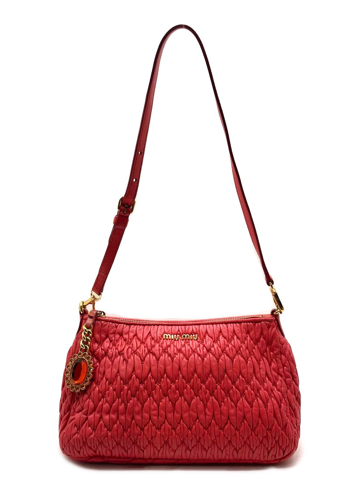 Miu Miu Red Leather Quilted Clutch