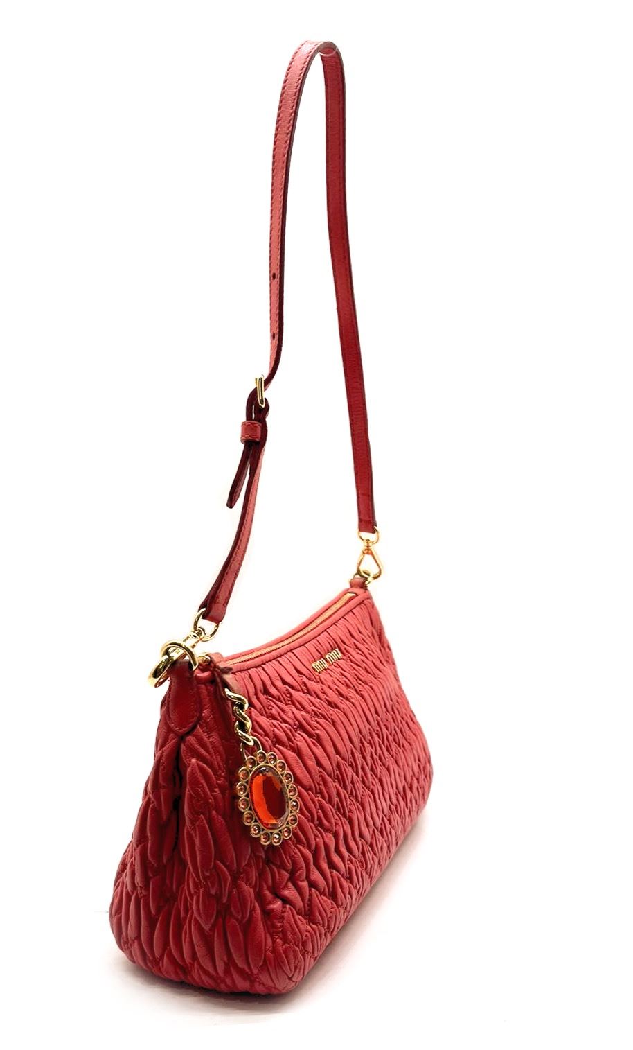 Miu Miu Red Leather Quilted Clutch - Image 2