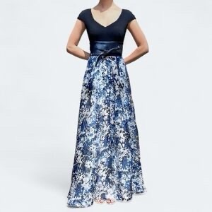 Theia Blue Floral Silk Dress