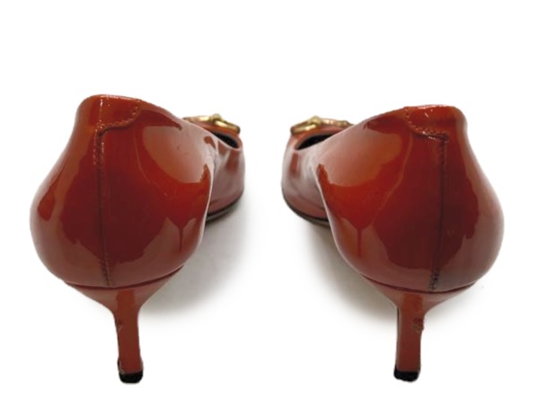 Gucci Orange Patent Leather Horsebit Pumps - Image 4