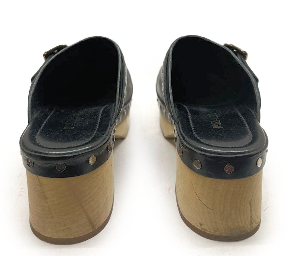 Prada Black Leather Platform Clogs - Image 4