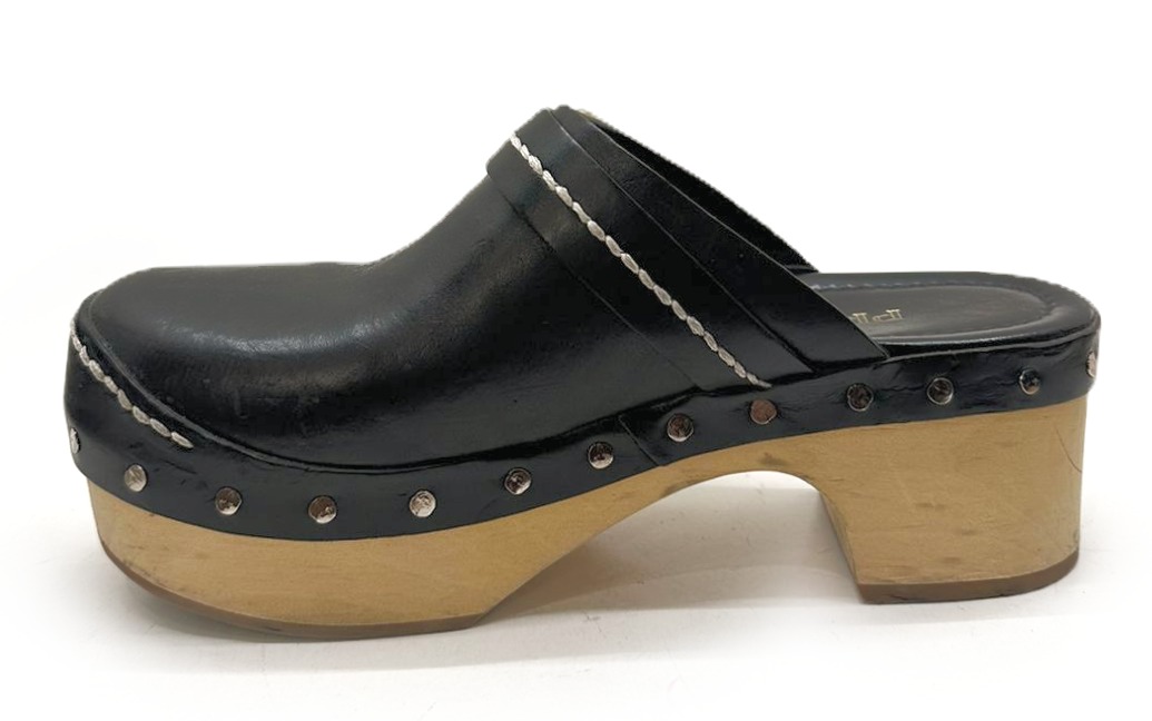 Prada Black Leather Platform Clogs - Image 3