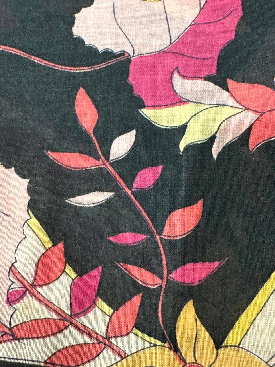 Emilio Pucci Black Yellow and Rose Cotton Floral Printed Shirt - Image 3
