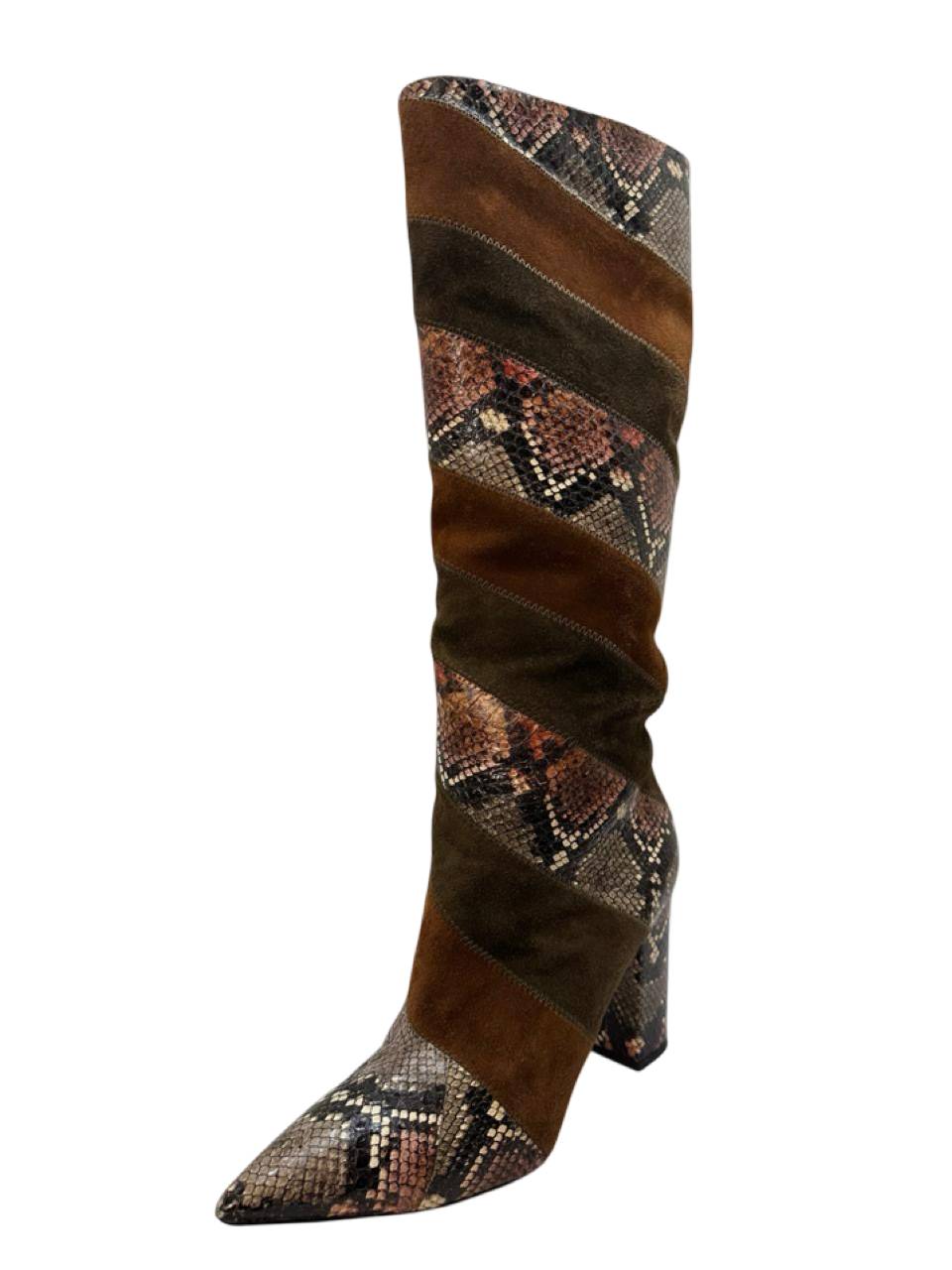 Aquazurra Brown Suede and Python Leather Boetti Knee High Boot - Image 5