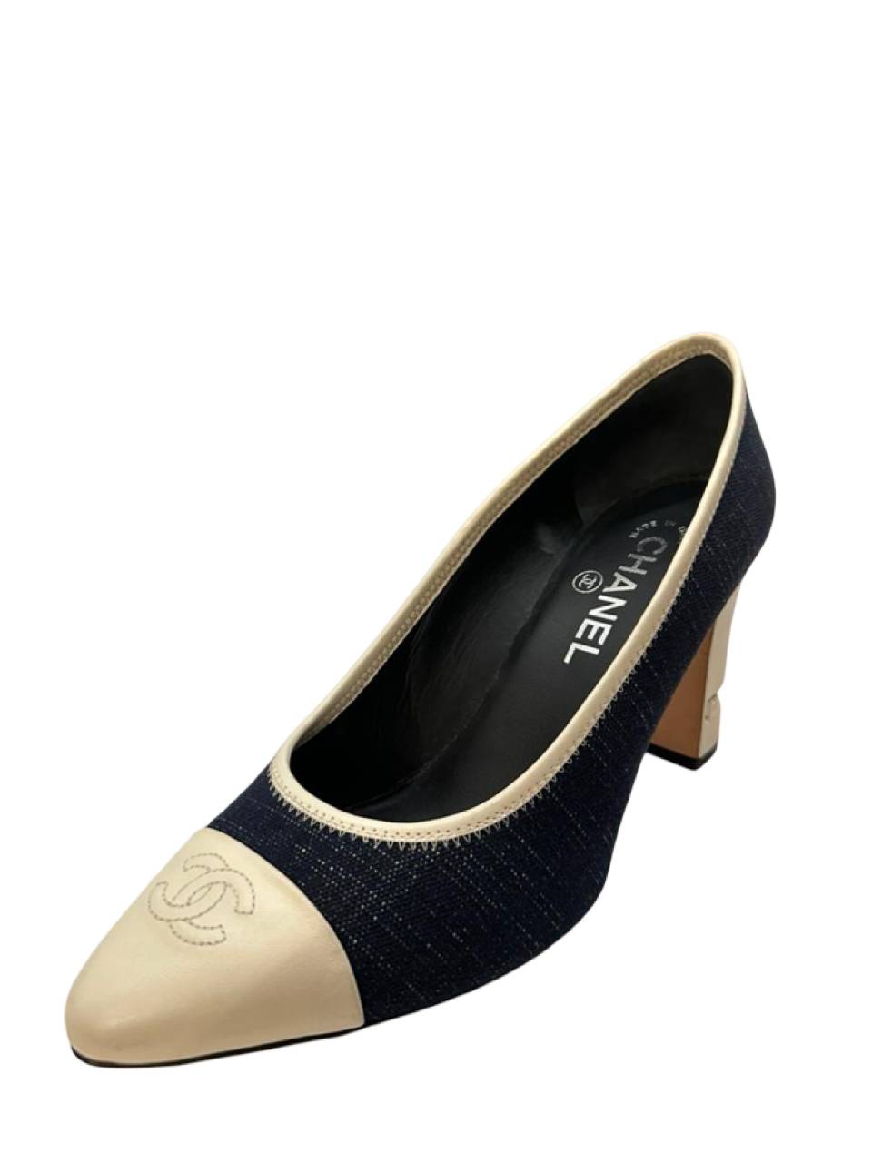 Chanel Blue Denim Ivory Leather Picadilly Pumps - Image 5