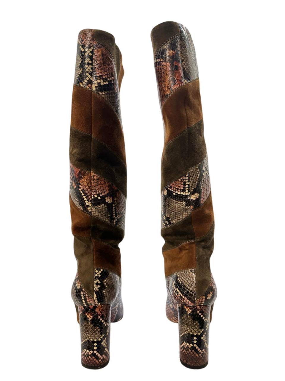 Aquazurra Brown Suede and Python Leather Boetti Knee High Boot - Image 4