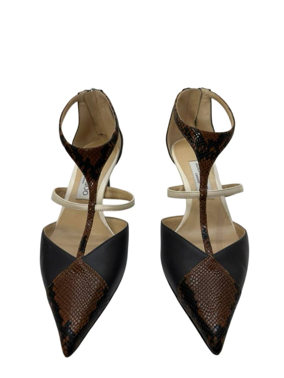 Jimmy Choo Combined Brown Python Leather Grey Suede Printed Shoes - Image 2