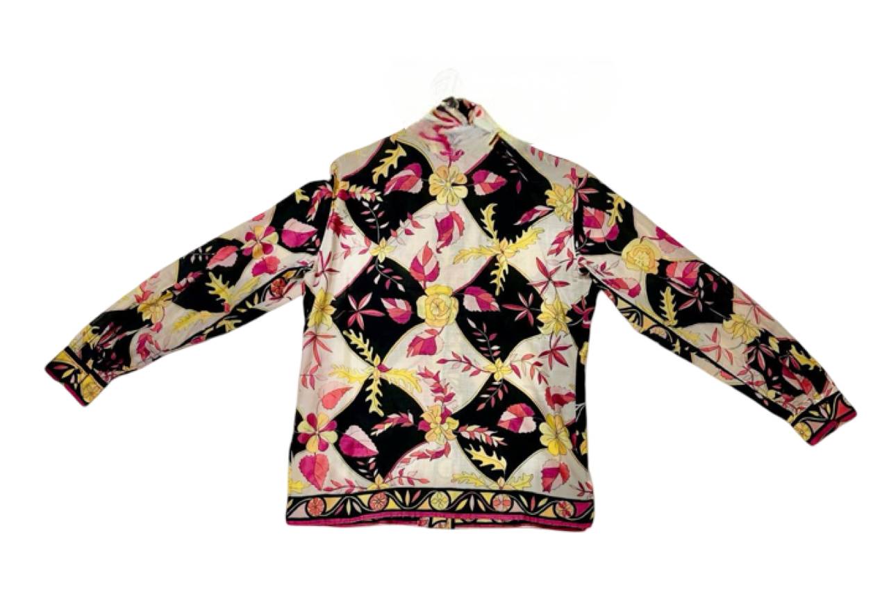 Emilio Pucci Black Yellow and Rose Cotton Floral Printed Shirt - Image 2