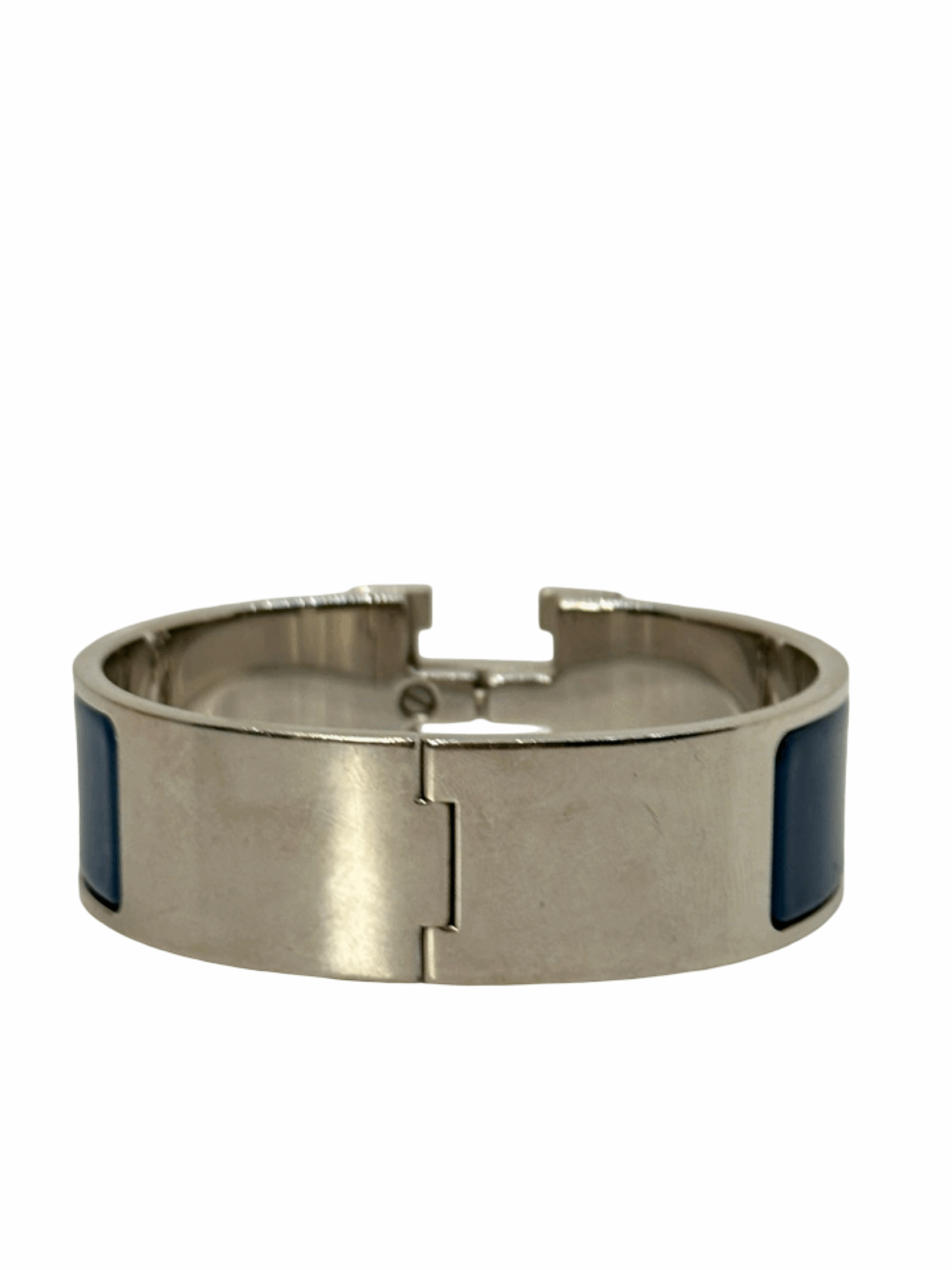 Hermes Blue Enamel and Silver Clic Clac Brazelet - Image 2