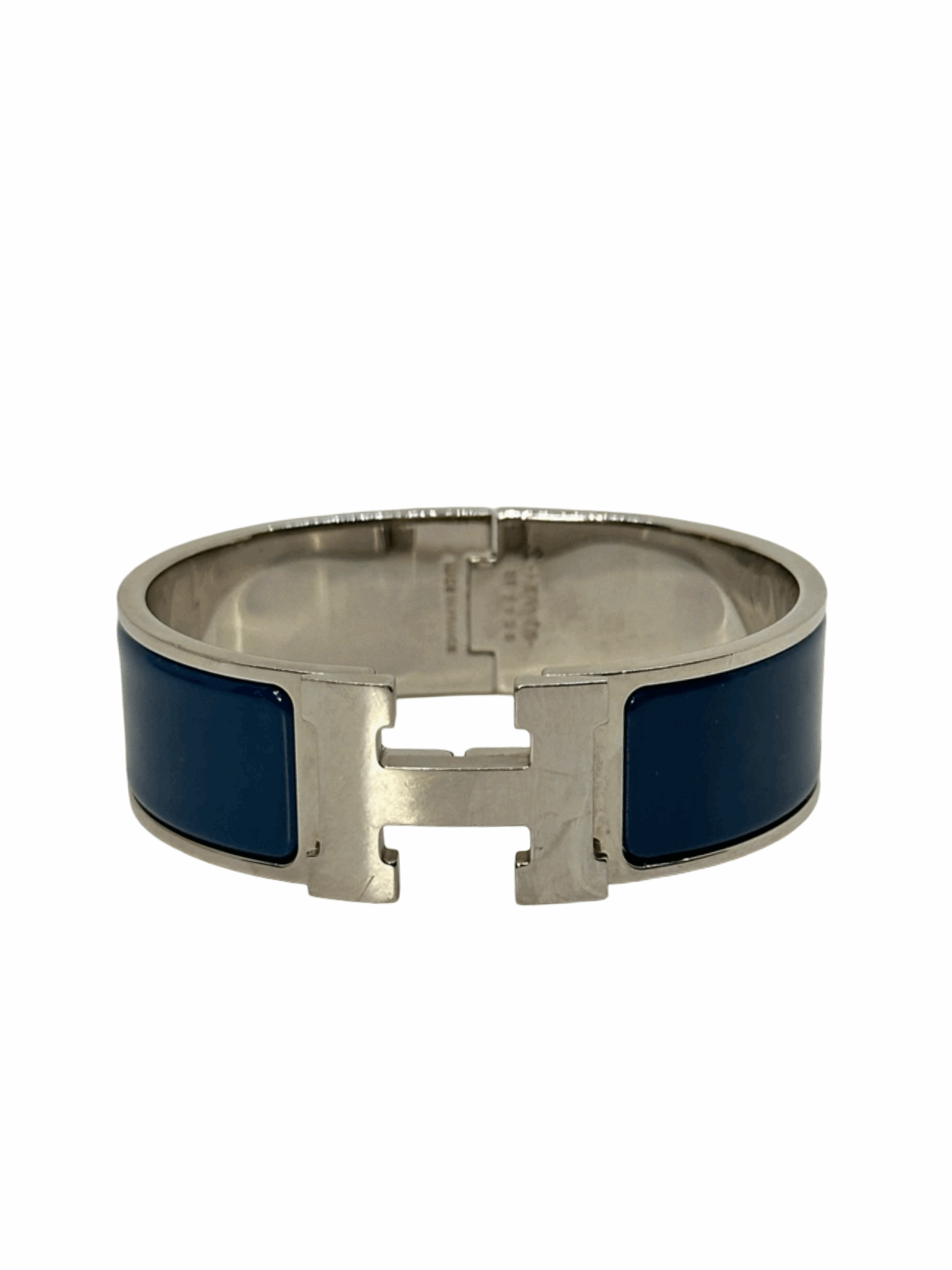 Hermes Blue Enamel and Silver Clic Clac Brazelet