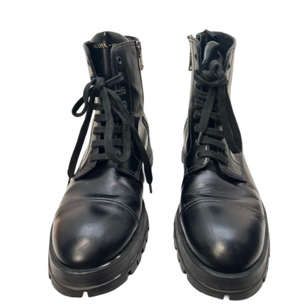 Prada Black Leather Combat Boots - Image 2