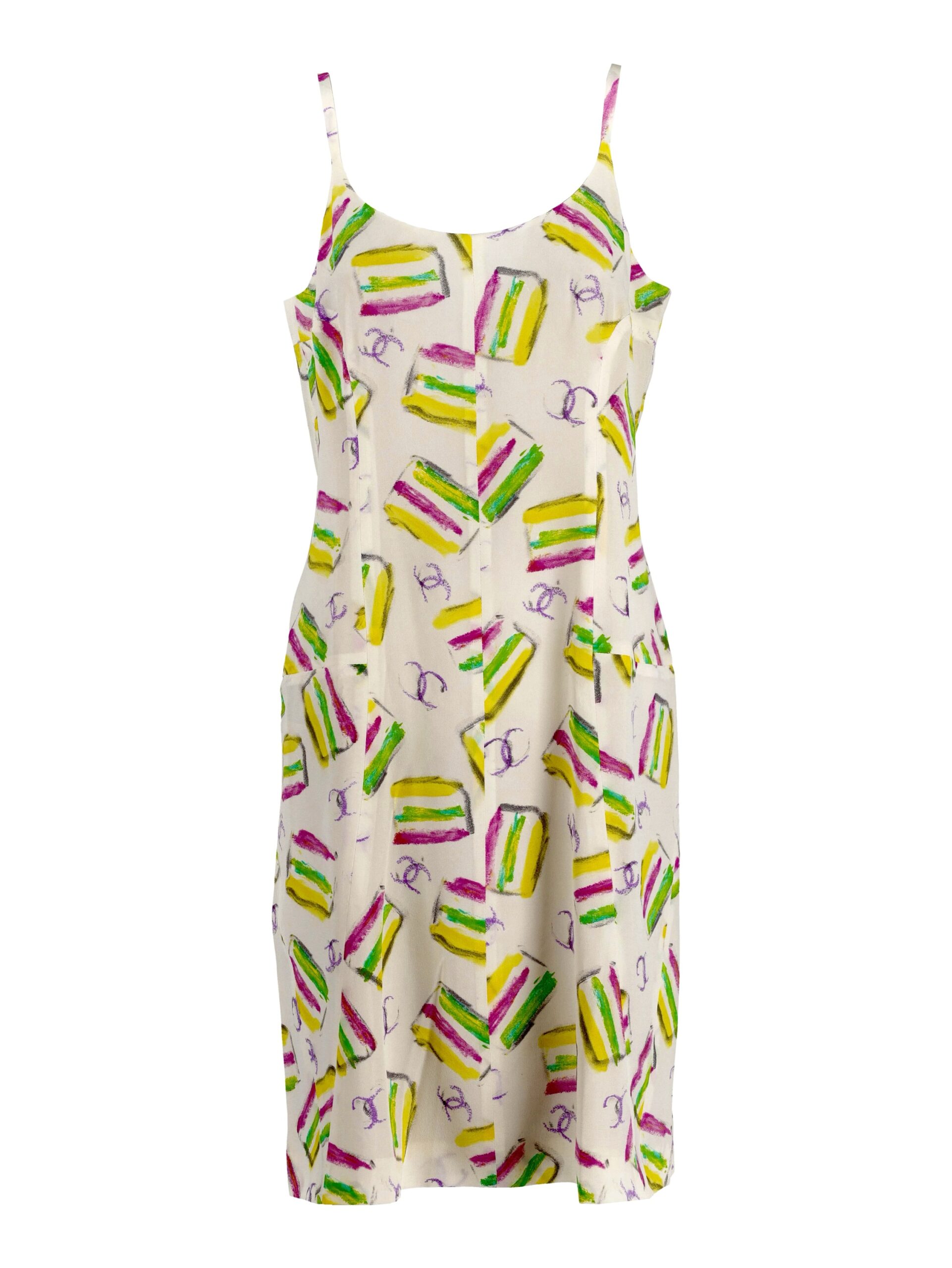 Chanel Multicolor Silk Logo Midi Dress