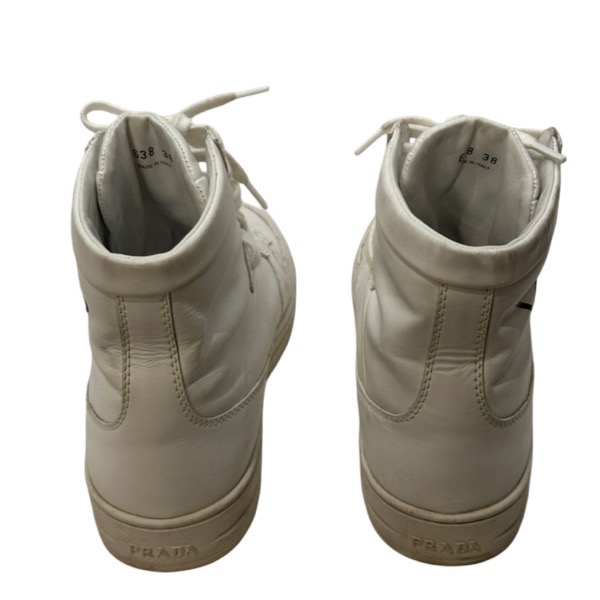 Prada White Leather High-Rise Sneakers - Image 4