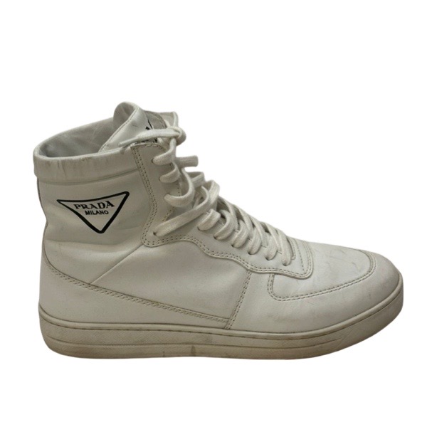 Prada White Leather High-Rise Sneakers