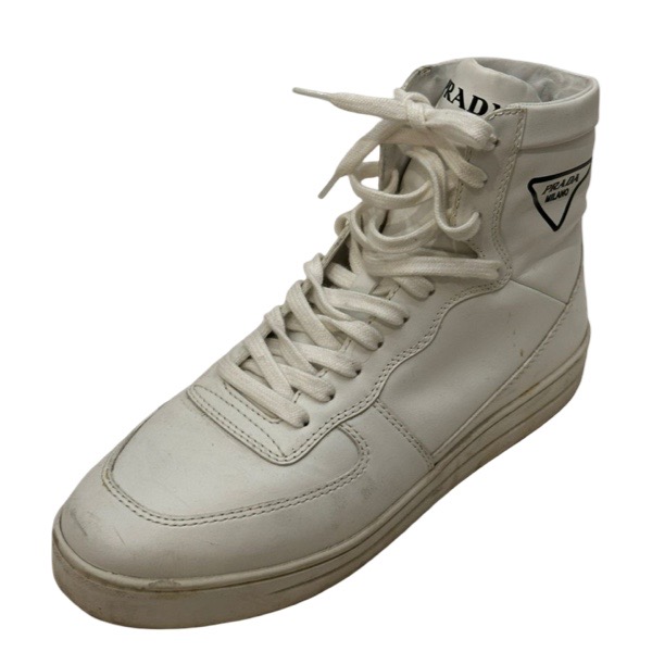 Prada White Leather High-Rise Sneakers - Image 5