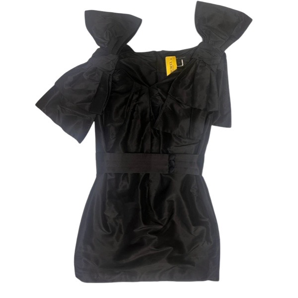 Marc Jacobs Black Satin Bow Shoulder Straps Mini Dress