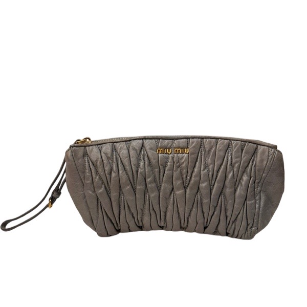 Miu Miu Grey Quilted Leather Clutch