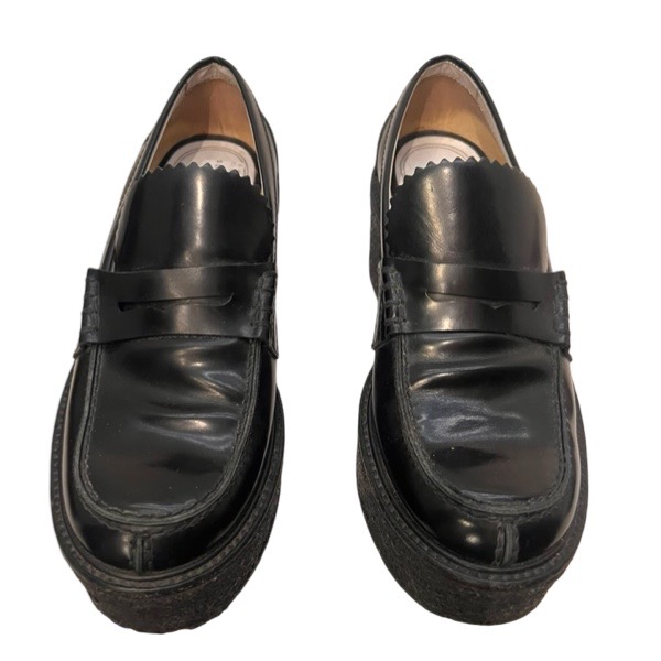 Celine Black Leather Wedge Loafers