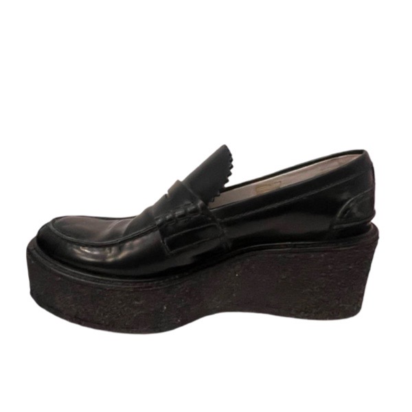Celine Black Leather Wedge Loafers - Image 2